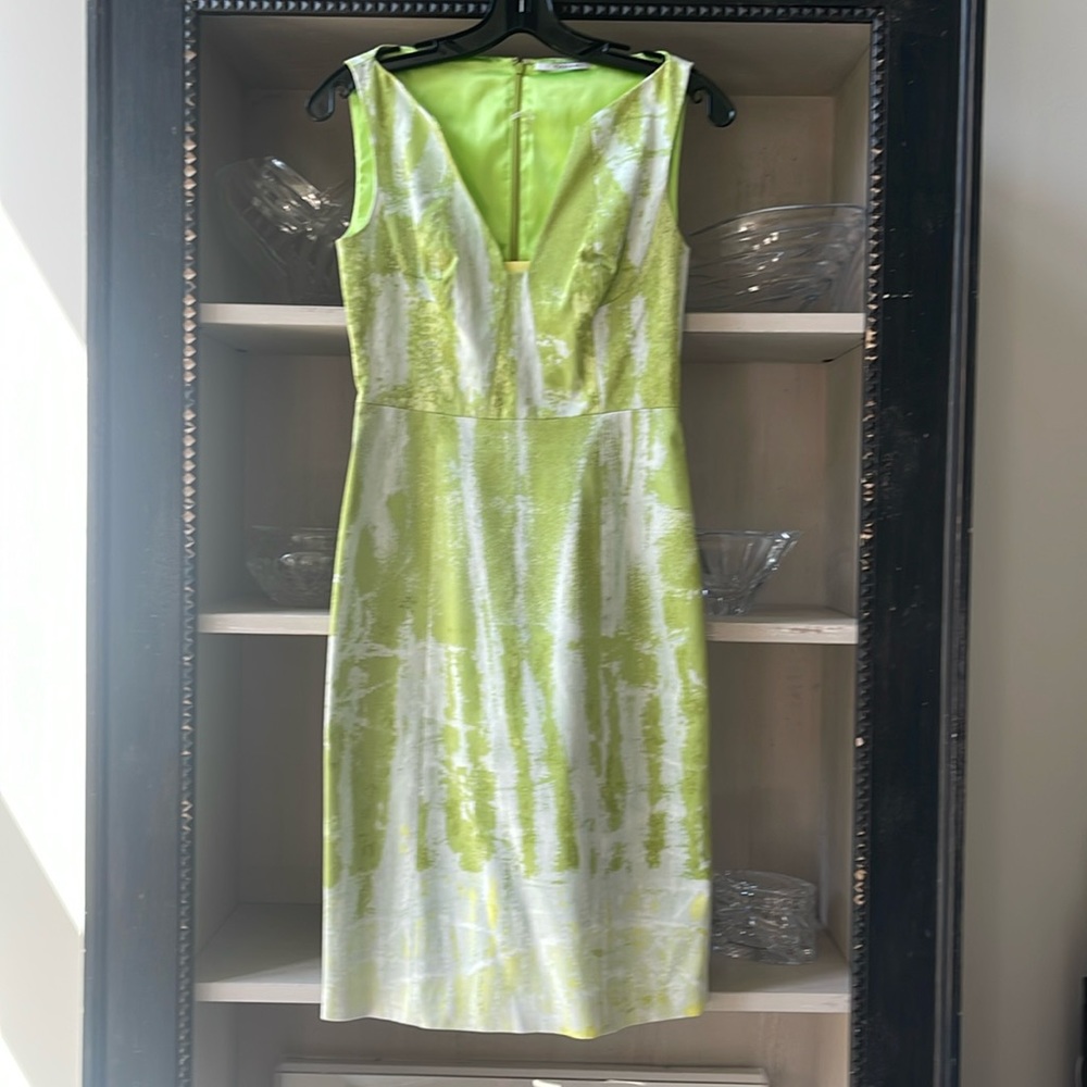 Tahari Lime Green cotton blend pencil dress. Size 2